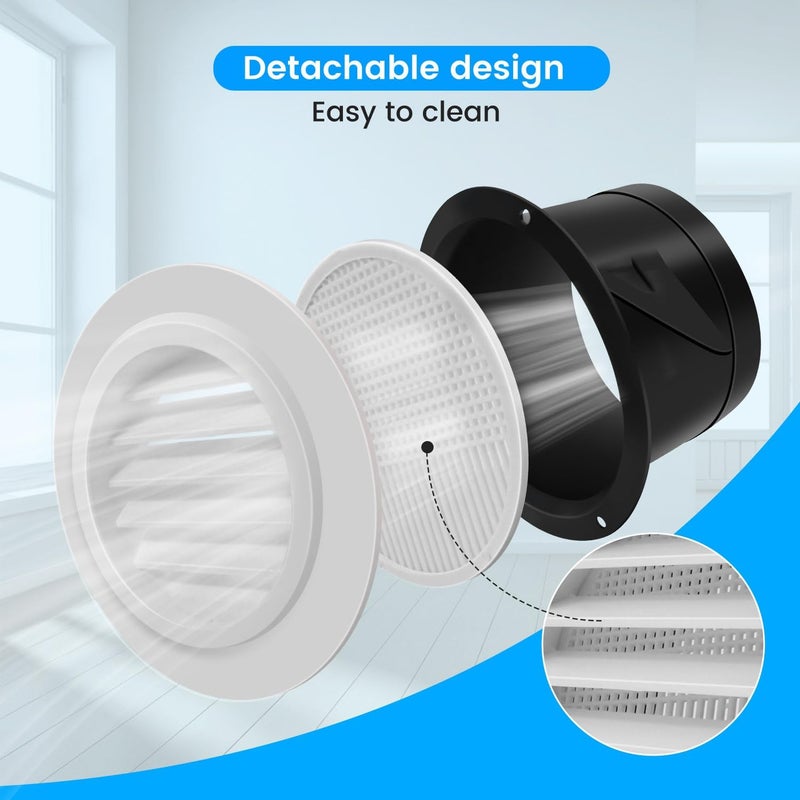 Quadafy 4 Inch Soffit Vents Round Vent Cover with Built-in Fly Screen for Bathroom Exhaust Fan, Office & Home, (100mm) - Image 3